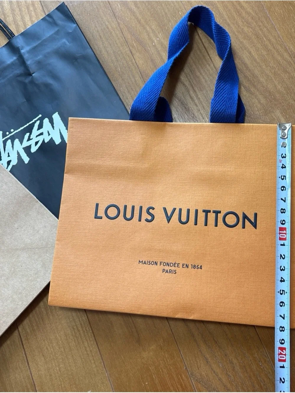 Louis Vuitton Orange Paper Shopping Bag with Blue Ribbon Handles